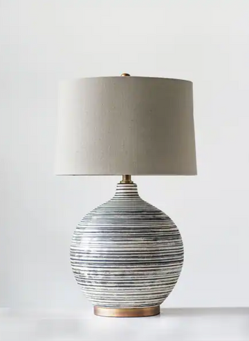 Ceramic Textured Table Lamp w/Linen Shade 17