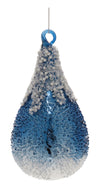 Blue Tear Drop Glass Ornament  w/Pearls (6"H)