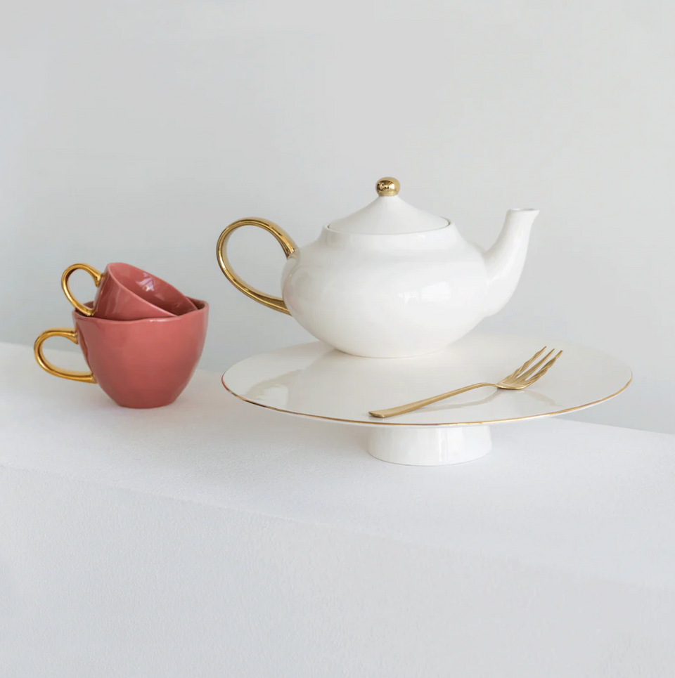 Good Morning Tea Pot White & Gold