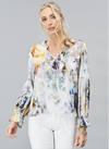 Printed Pin -Tucked Top  - Zen Blue