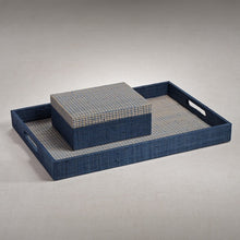 Houndstooth Raffia Tray -Navy