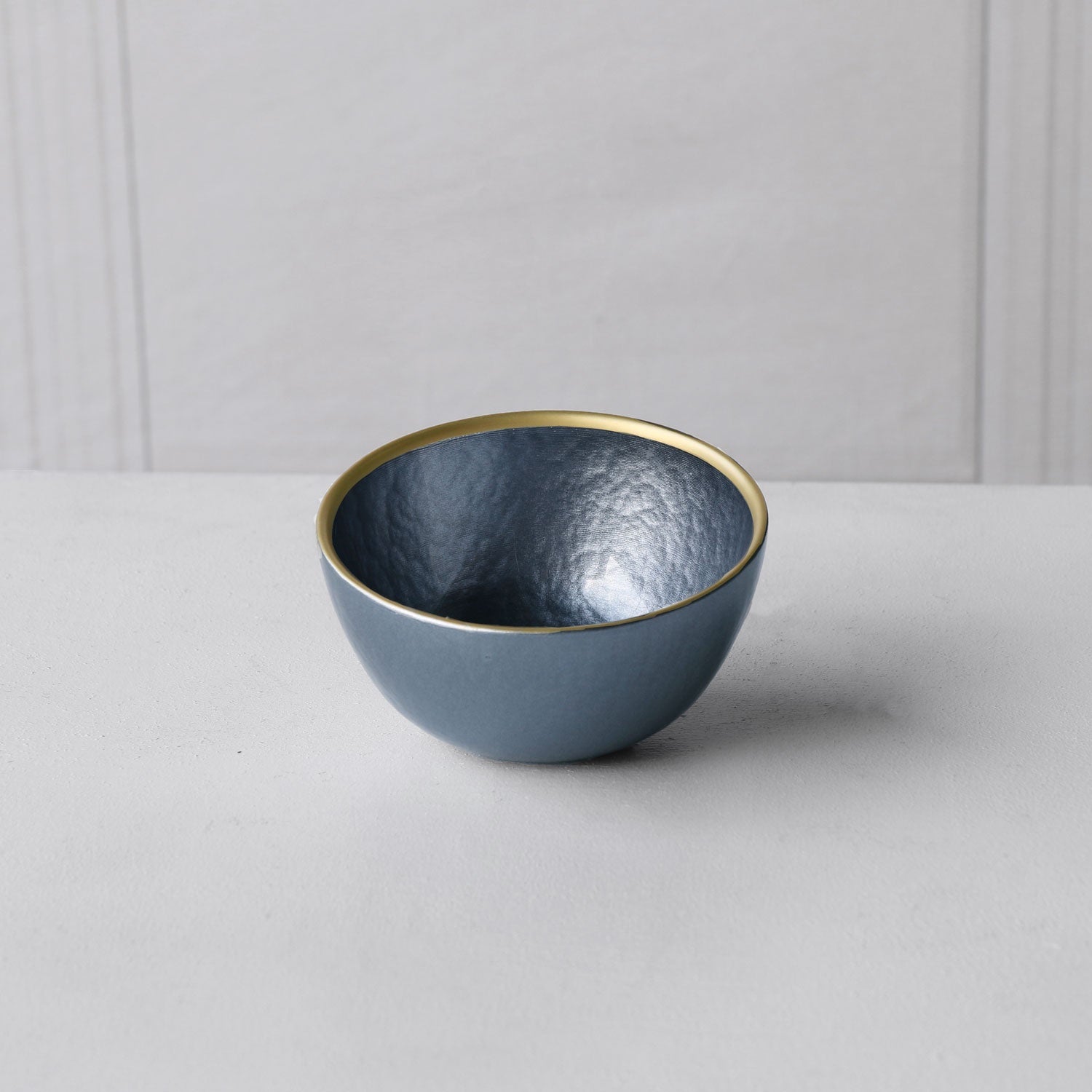 Blue Opalescent Small Glass Bowl with Gold Rim