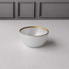 White Opalescent Small Glass Bowl with Gold Rim