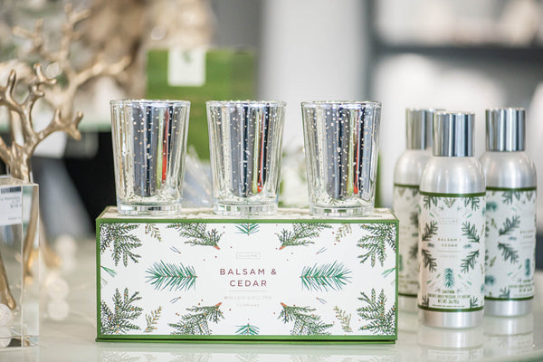 Balsam & Cedar Mini Luxe Sanded Mercury Glass Candle Set – The Grey House
