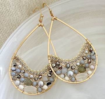 Gold & Grey Stone Earrings (L)