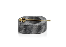 Grey Marble Salt & Pepper Bowl with Gold Spoon