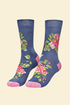 Floral Vines Ankle Socks - Navy
